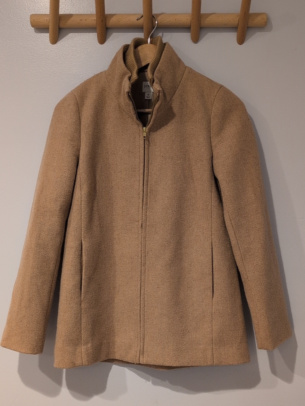 J. Crew Wool Blend Camel Colored Pea Coat Size 0 With Zipper